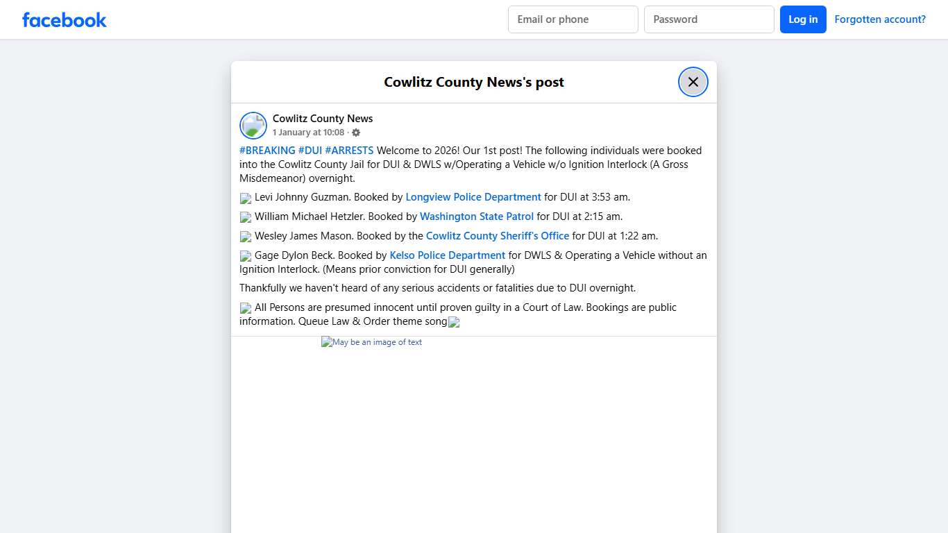 #BREAKING #DUI #ARRESTS Welcome to... - Cowlitz County News | Facebook