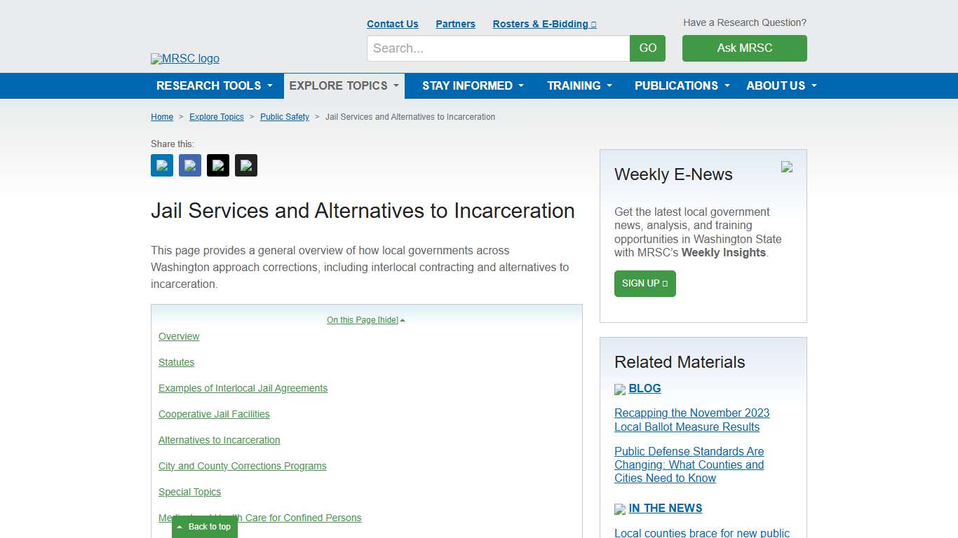 MRSC - Jail Services and Alternatives to Incarceration